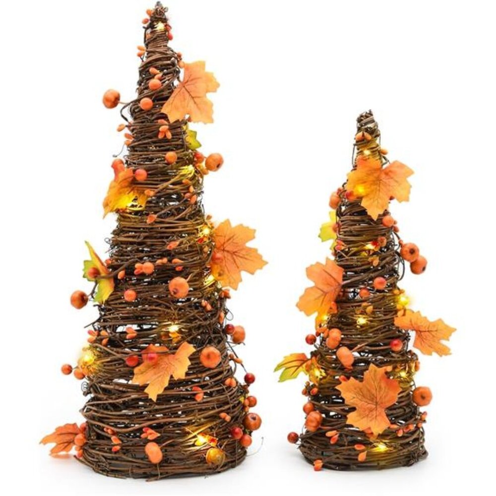 CRCZK 16inch Fall Tree Decoration Indoor, 2PCS Artifical Autumn Rattan Pumpkins